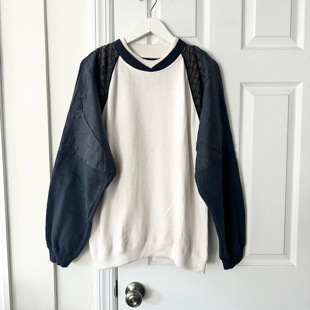 Imprints Vintage Raglan Blue White Silk Print Trim Sweatshirt Y2K 90s Medium